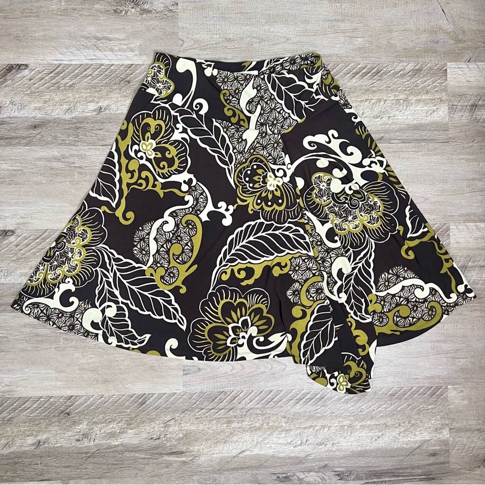 Biacci Brown Floral A-Line Mini Skirt‎ Y2K Boho Retro Print Skater Skirt Size M